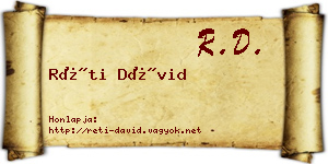 Réti Dávid névjegykártya